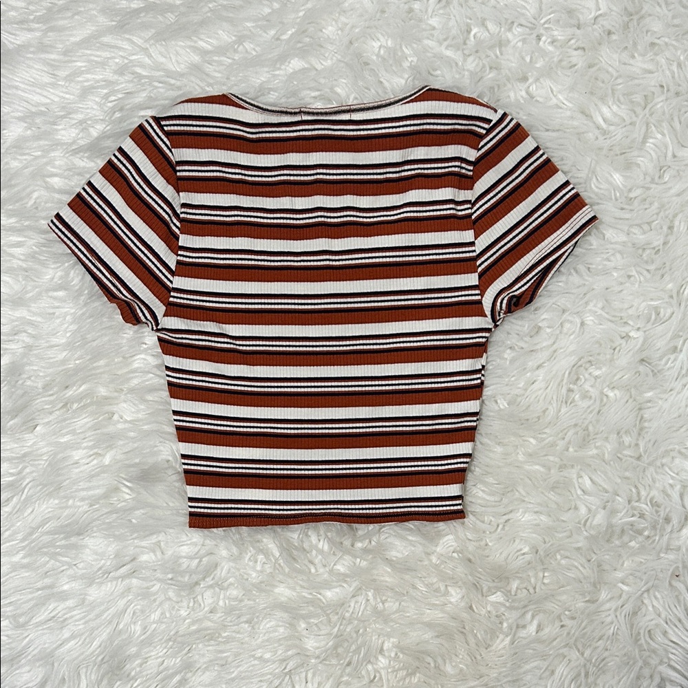 FULL TILT Striped Brown and White Women's Top - Picture 5 of 6